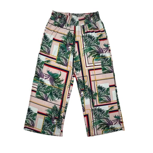 Zac & Rachel Pants - Zac & Rachel XL Palazzo Pants Tropical Palm Print Wide Leg Stretch Travel Beach
